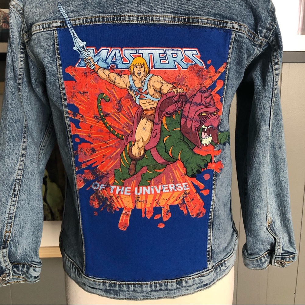 He-Man Up-Cycled Denim Jacket Unisex Kids Size Large (10-12 years)